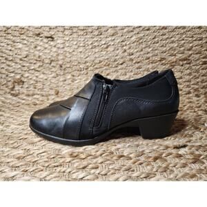 I Love Comfort Women’s Black Leather Heeled Shoe Ankle Bootie Size 10W